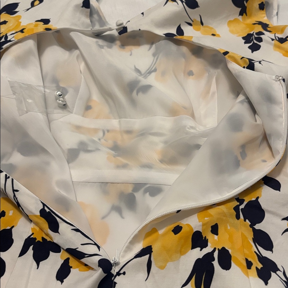 VTG J. Peterman White Shift Midi Dress w/Yellow Floral Design SZ 10 lined NWOT - Picture 10 of 12